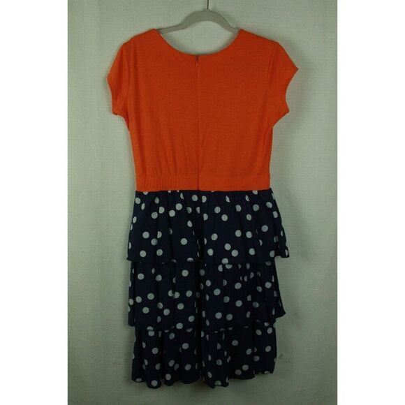 Shabby Apple Dress Small Women's Ruffle Polka Dot Orange Navy Blue Vintage Style - Picture 5 of 8